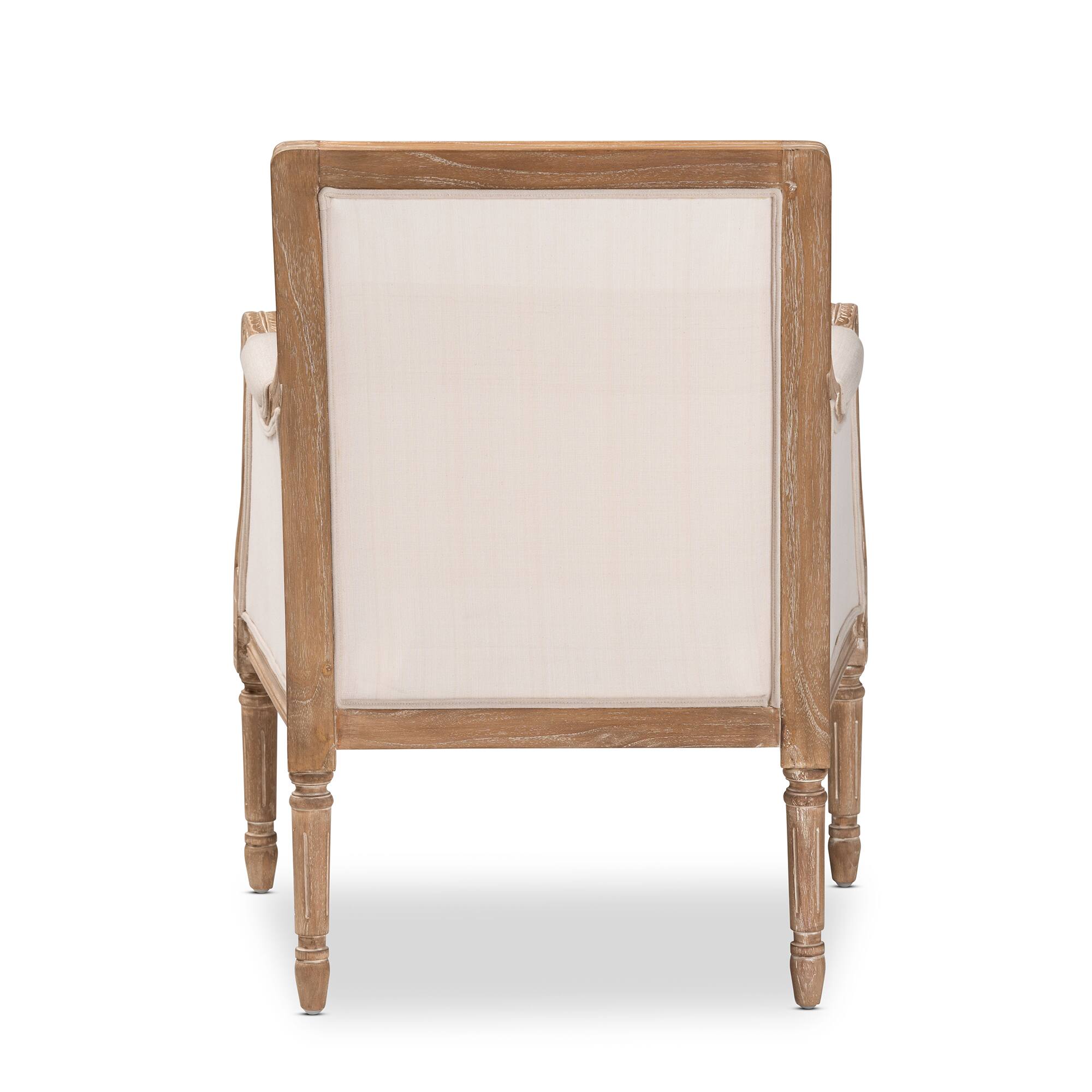 Back. Baxton Studio - Chavanon Wood & Linen Traditional French Accent Chair - Light Beige/Natural.