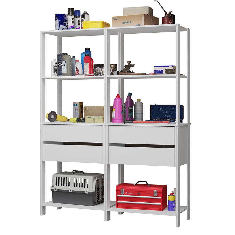 Madesa - Garage Storage Rack with 4 Drawers and Open Shelves 55"L Multiuse Modular Organization Cabinet for Tools - White - White