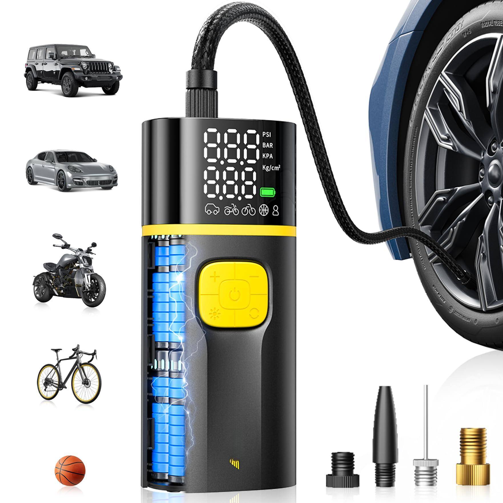 JETRANSPORT - Tire Inflator Portable Air Compressor - 150psi Bike Pump 1min Fast Inflate With Gauge Led Light & Car Acces - 7800mAh