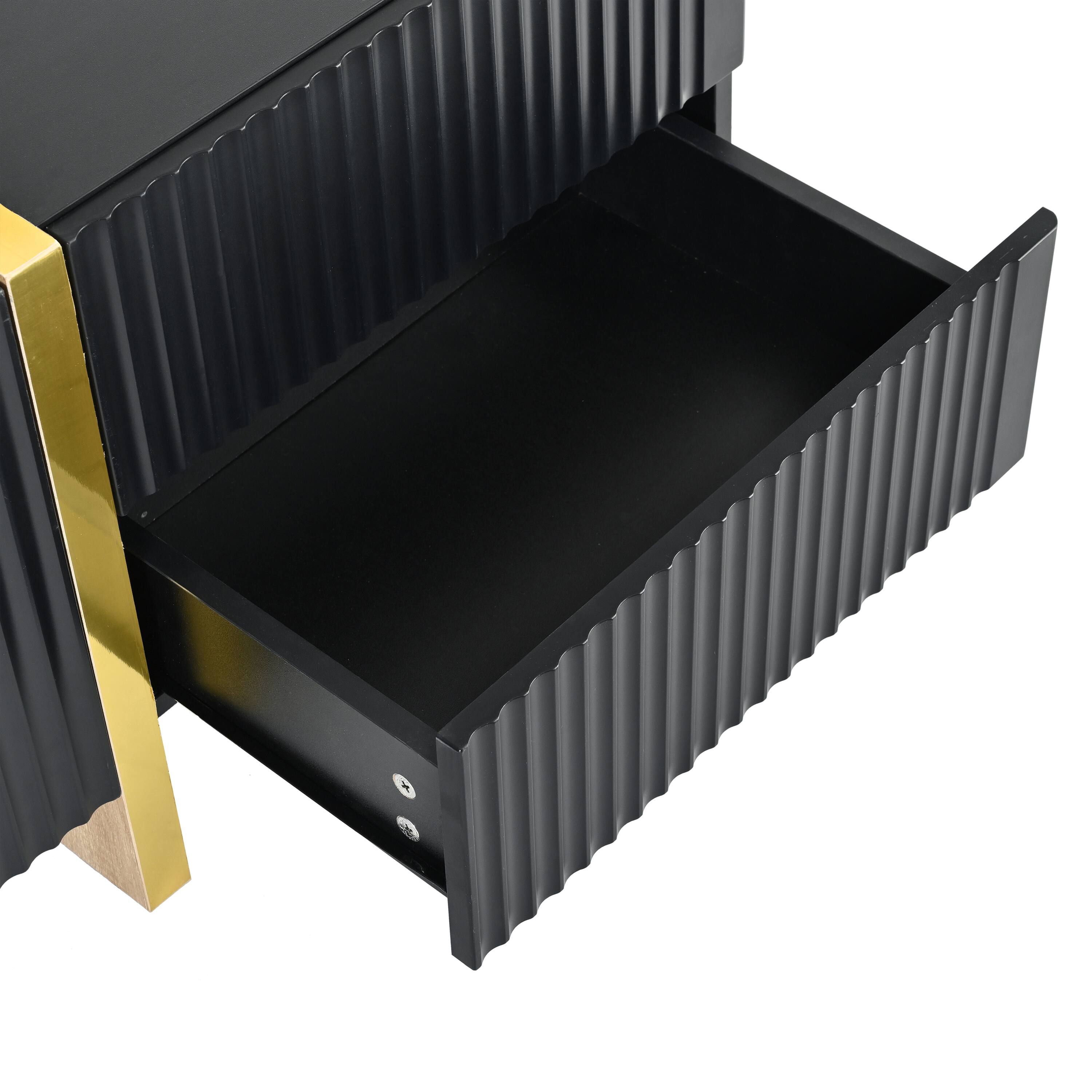 Alt View 4. Spaco - Spaco Fluted TV Stand for 80" TVs, Storage Cabinets and Drawers, Golden Wood Grain Legs, Luxury Console for Living Room - Black.