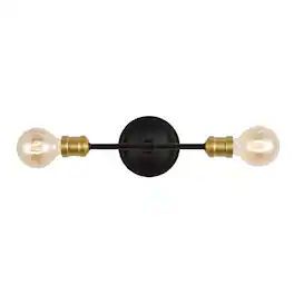 Jonathan Y - Jaxon 13.25" 2-Light Industrial Farmhouse Iron LED Vanity - Oil Rubbed Bronze/Brass Gold