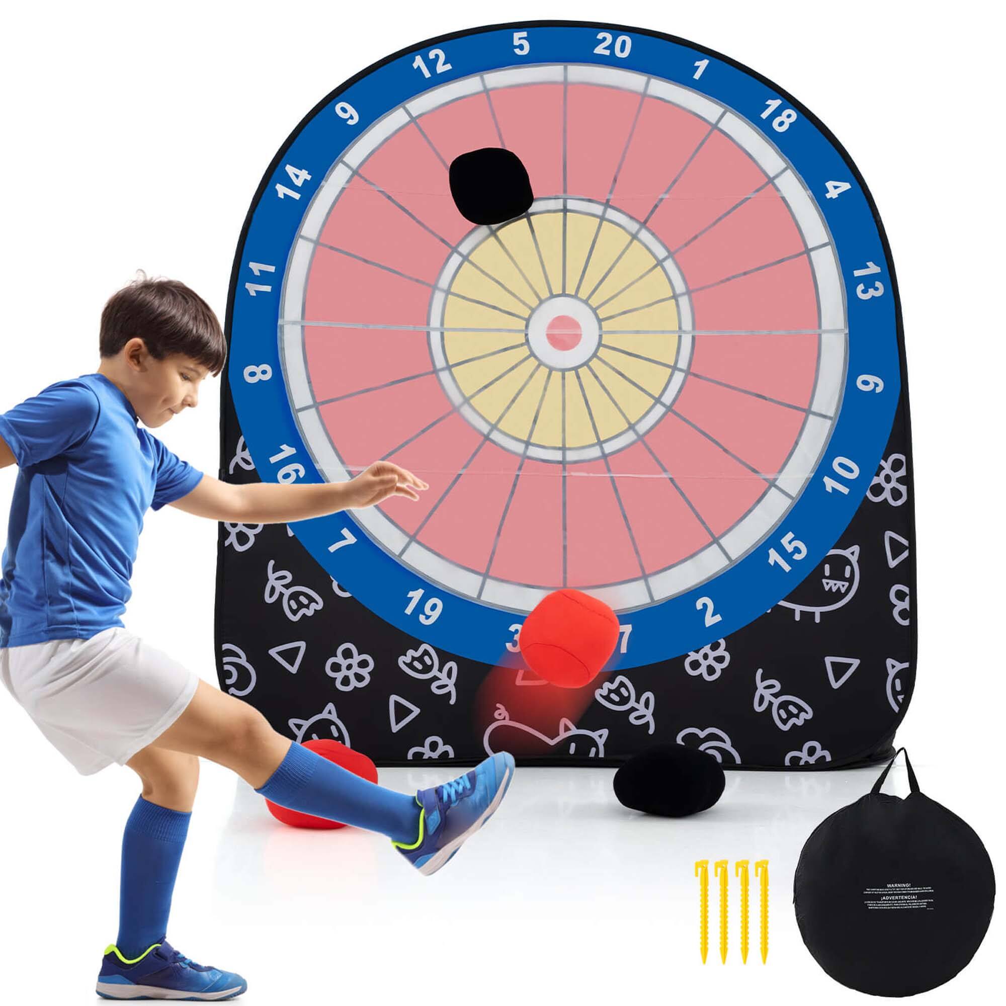 Costway - Large Dart Board for Kids with 4 Kick Balls, Carrying Bag Giant Outdoor Kick - Black