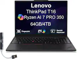 Lenovo - Upgraded - ThinkPad T16 Laptop 16.0 WUXGA Display (Ryzen AI 7 PRO 350, 64GB, 4TB SSD, AMD Radeon 860M, Win 11 Pro) w/USB Hub - Black