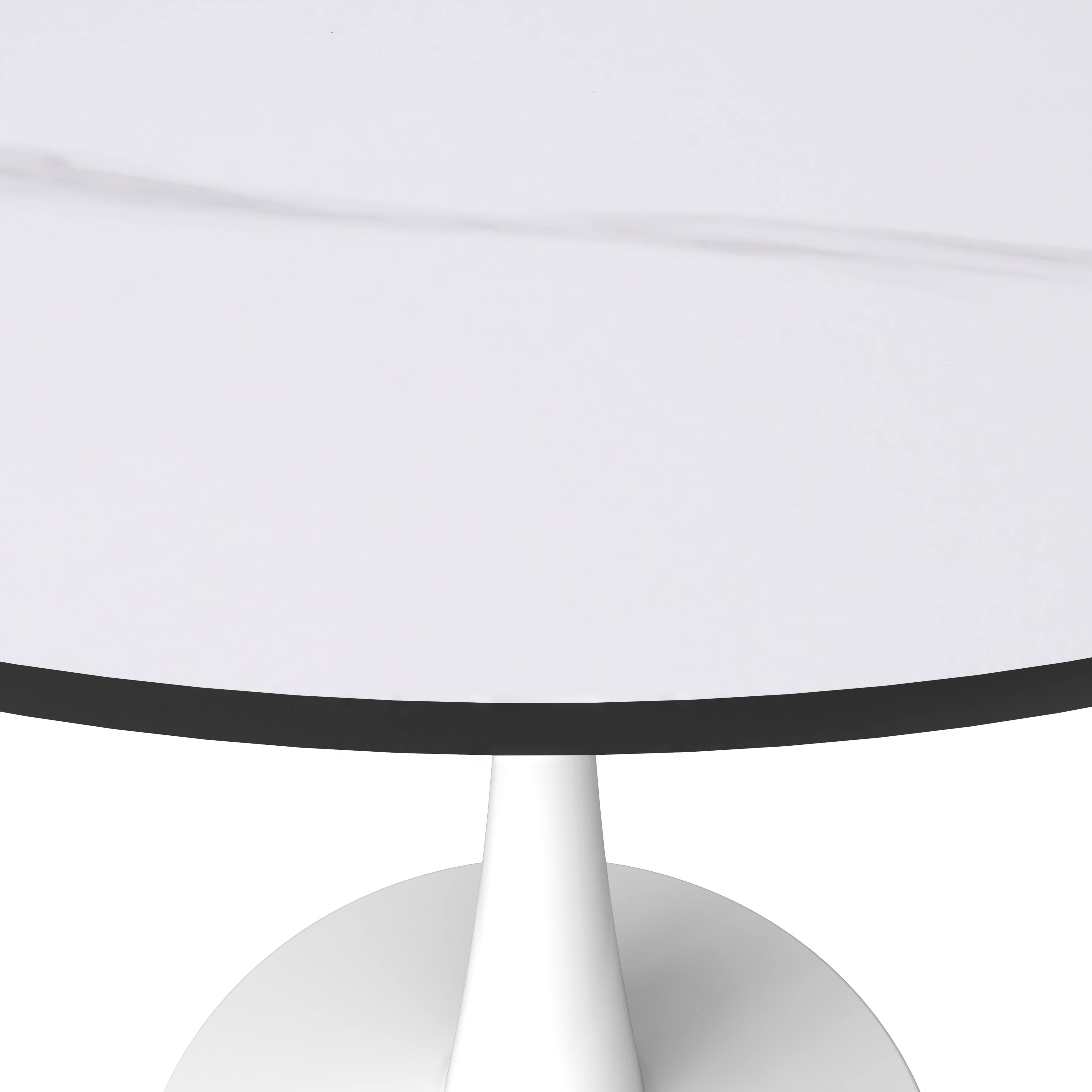 Alt View 4. LeisureMod - Bristol 31" Mid-Century Round Kitchen Table - Heavy-Duty Pedestal Base, Scratch-Resistant Stone or Wood Top - Stone - White.