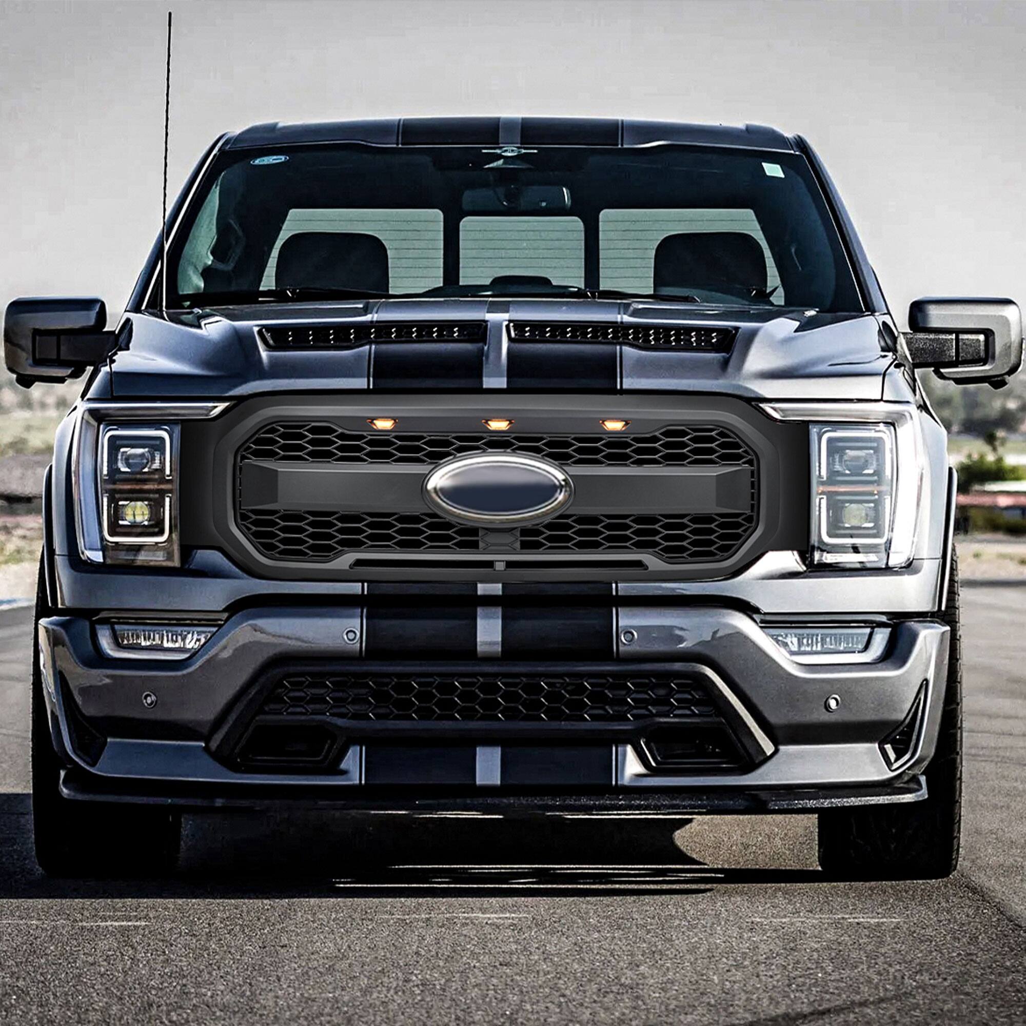 Alt View 5. AMERICAN MODIFIED - AMERICAN MODIFIED Raptor Style Mesh Grill for 2021-2023 Ford F150, Matte Black - Matte Black.