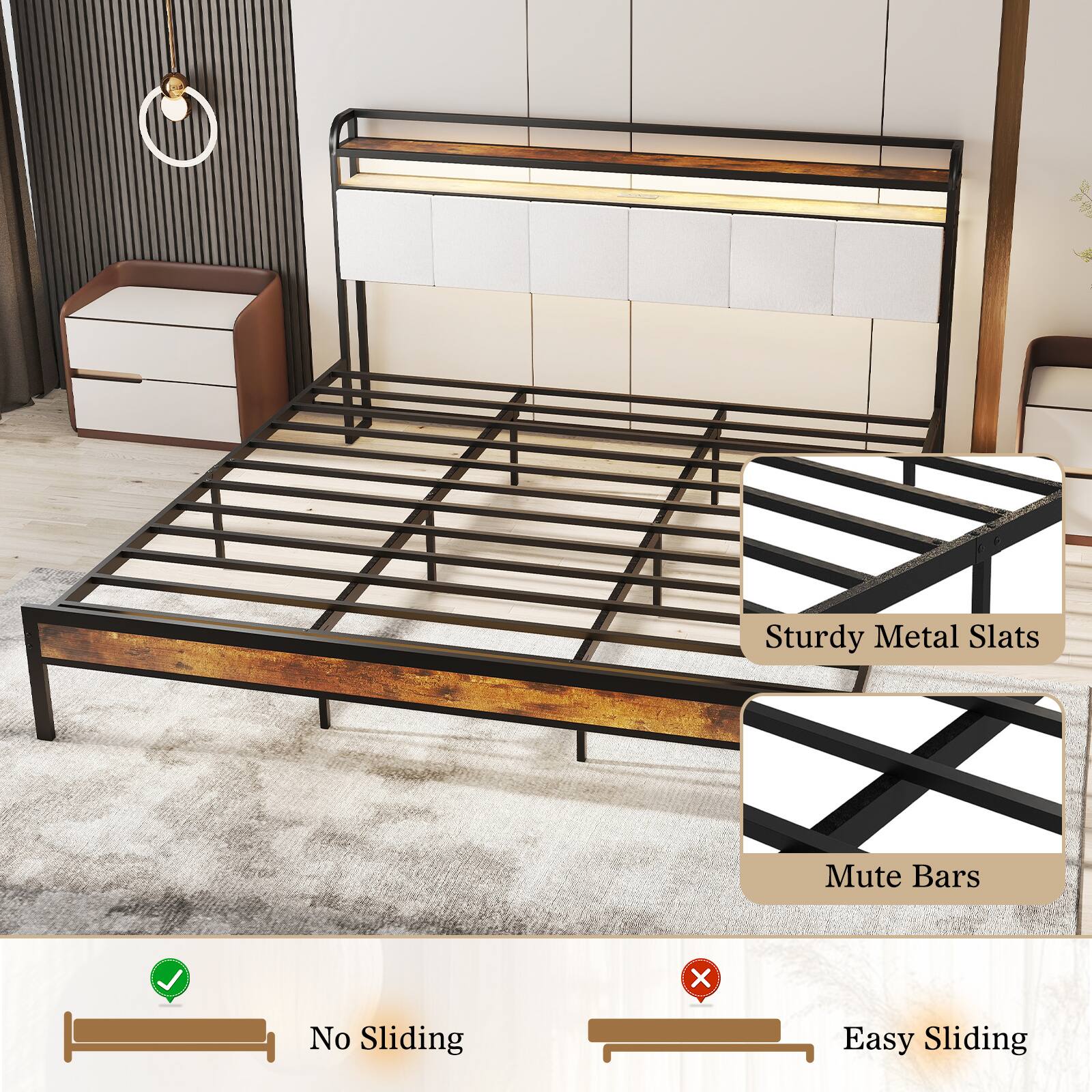 - Sturdy Metal Slats
- Mute Bars
- No Sliding
- Easy Sliding