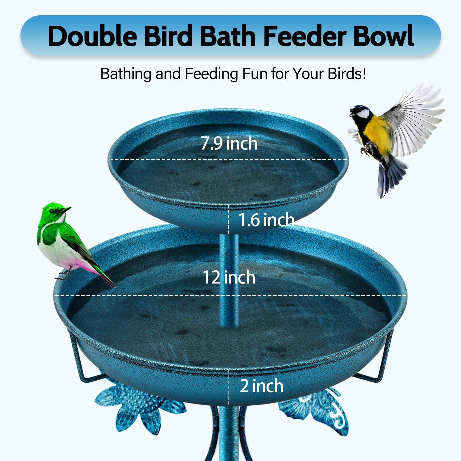 Double Bird Bath Feeder Bowl  
Bathing and Feeding Fun for Your Birds!  

7.9 inch  
1.6 inch  
12 inch  
2 inch