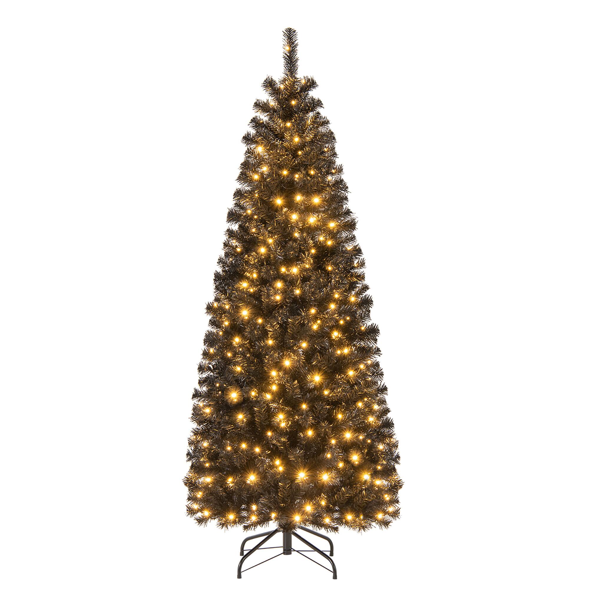 Alt View 9. Gymax - Gymax 6 FT Pre-lit Black Christmas Tree Artificial PVC Slim Pencil Halloween Tree - Black.