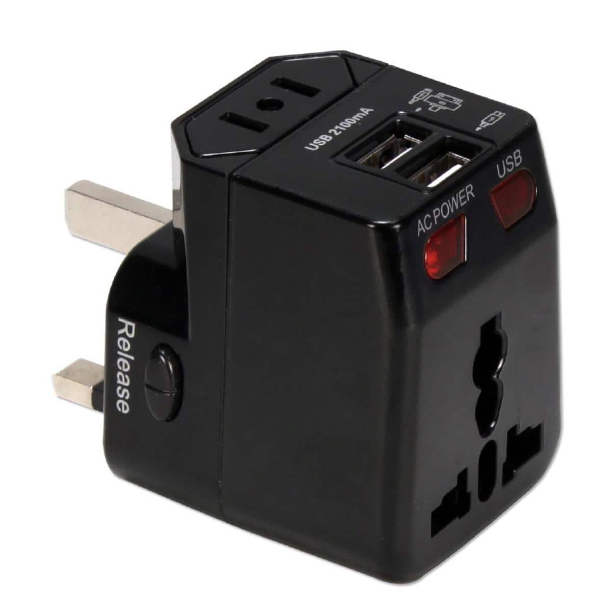 QVS - Premium World Travel Power Adapter with Surge Protection, Black