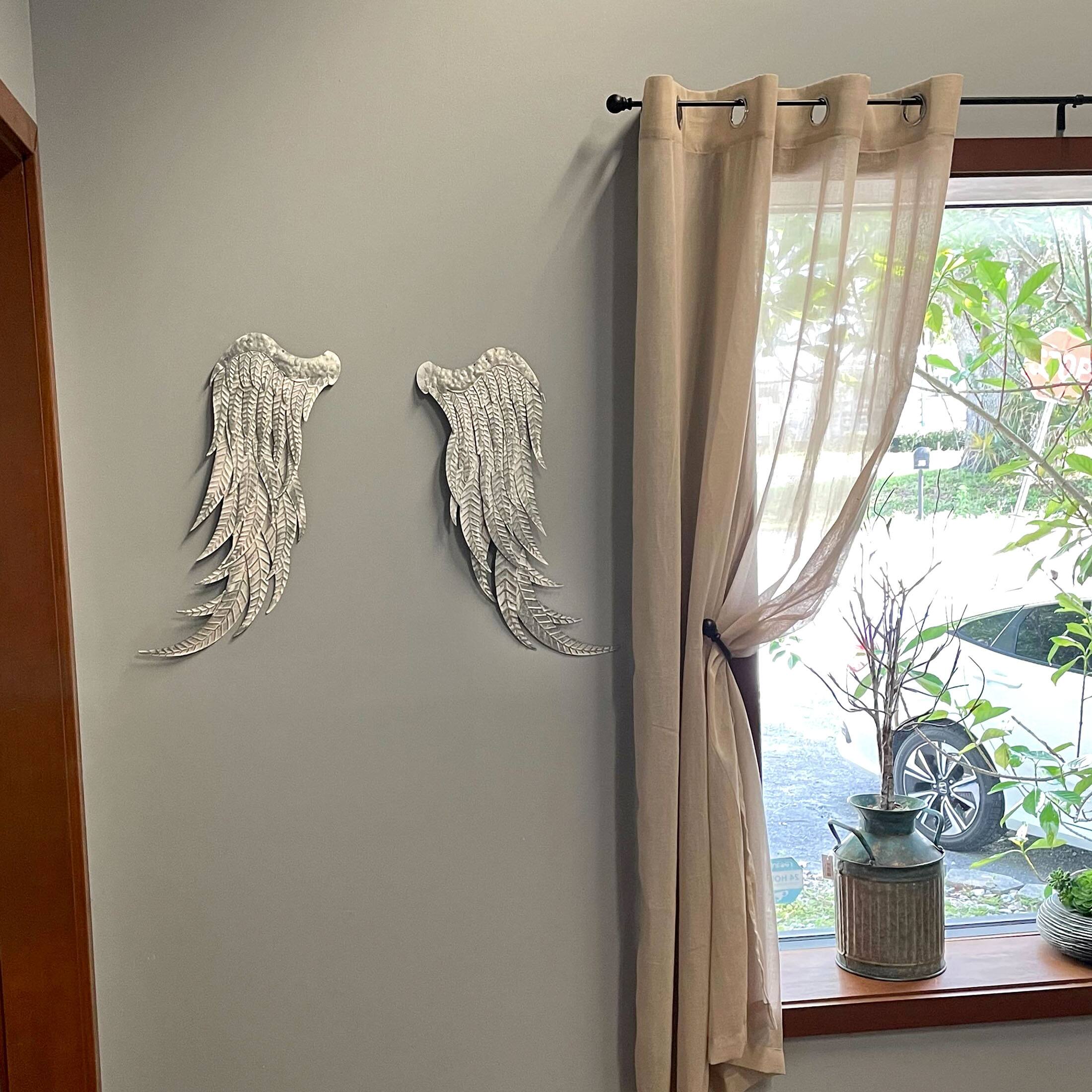 Alt View 1. Zeckos - Pair of 2 Galvanized Metal Angel Wings Wall Art Indoor Outdoor Rustic Home Decor - Silver.