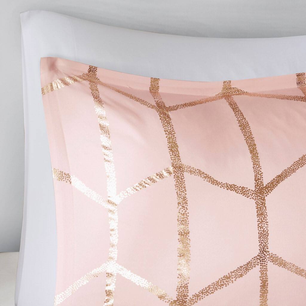 Alt View 2. Gracie Mills - Gracie Mills Isabelle 5-Piece Metallic Geometric Comforter Set - Blush/Gold.