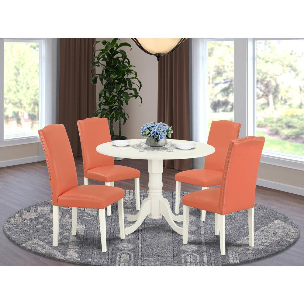 Back. East West Furniture - Dining Room Set Linen White - Brown.