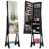 Front. Costway - LED Jewelry Cabinet Organizer Bevel Edge Mirrored Standing Black - Black.