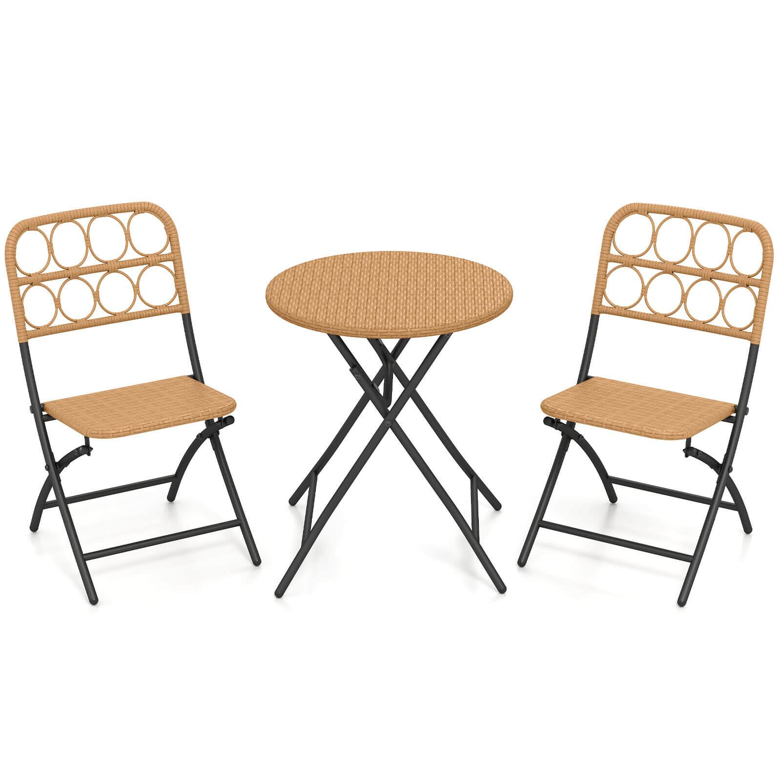 Alt View 9. Costway - Costway 3 PCS Patio Bistro Set with Wicker Seat & Tabletop for Backyard, Garden, Balcony - Brown.