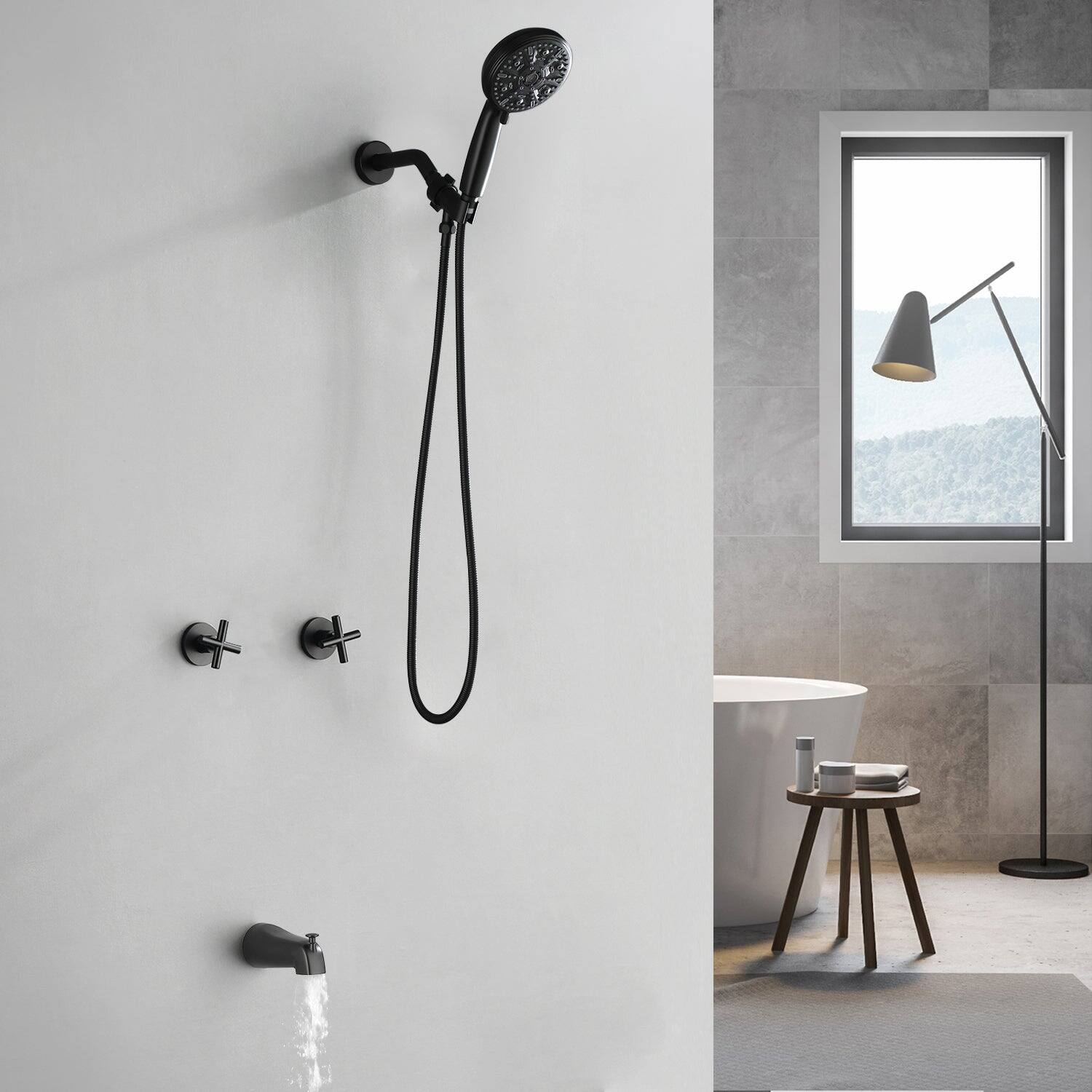 Alt View 3. Boyel Living - Matte Black Shower Set with Dual Handles and 10 Function ABS Handheld Shower - Matte Black.