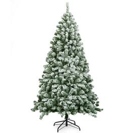 Costway - 6FT Snow Flocked Artificial Christmas Tree Hinged w/928 Tips and Foldable Base - Green/White