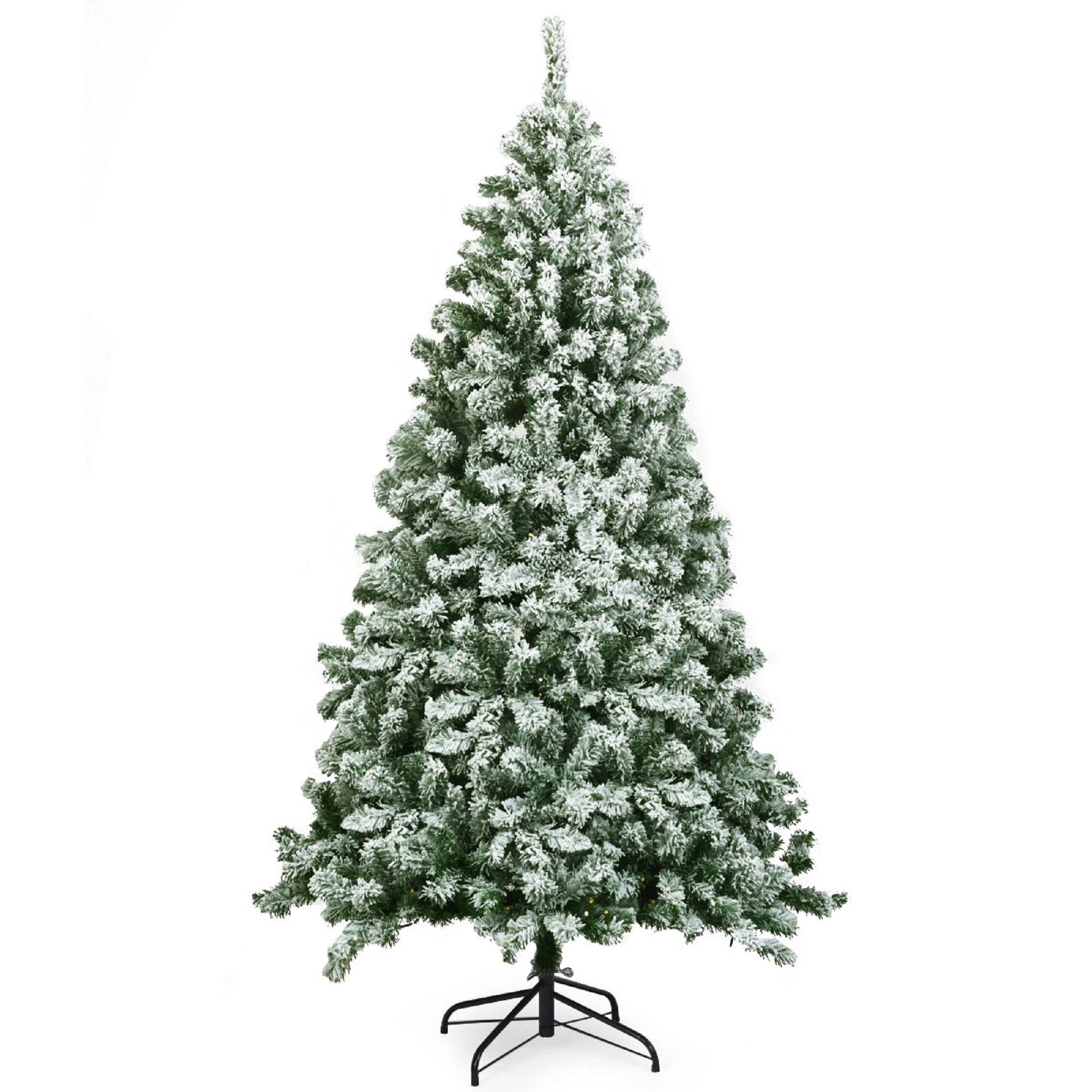 Front. Costway - 6FT Snow Flocked Artificial Christmas Tree Hinged w/928 Tips and Foldable Base - Green/White.