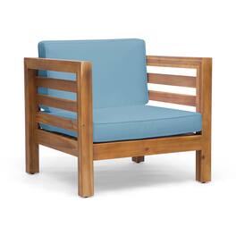 Mondawe - Acacia Wood Club Chair with Waterproof Cushions - Blue