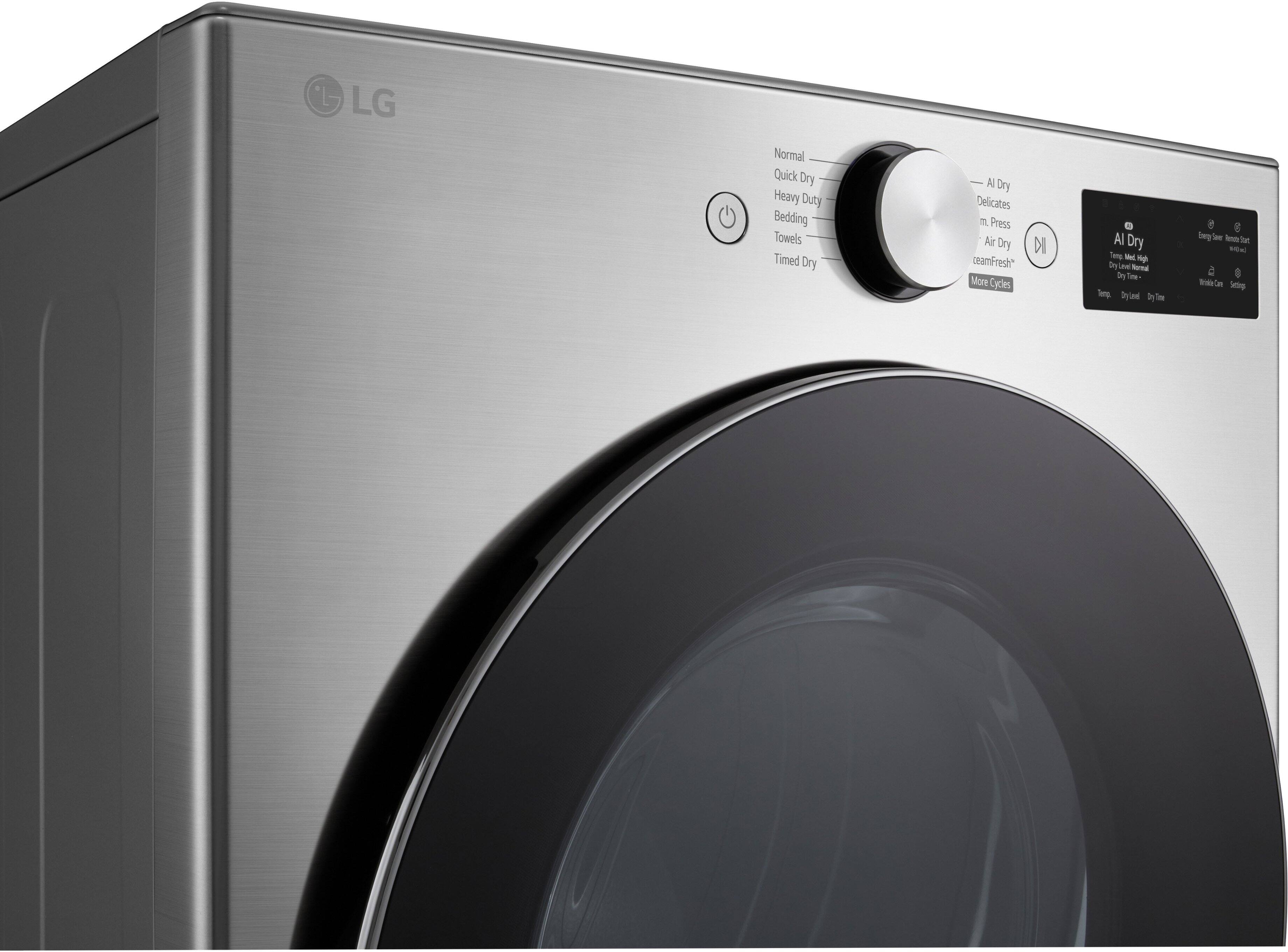 LG

Normal  
Quick Dry  
Heavy Duty  
Bedding  
Towels  
Timed Dry  

AI Dry  
Delicates  
m. Press  
Air Dry  
ceamFresh  
More Cycles  

AI Dry  
Temp.  
Dry Level  
Dry Time  

Energy Saver  
White Care  
Settings