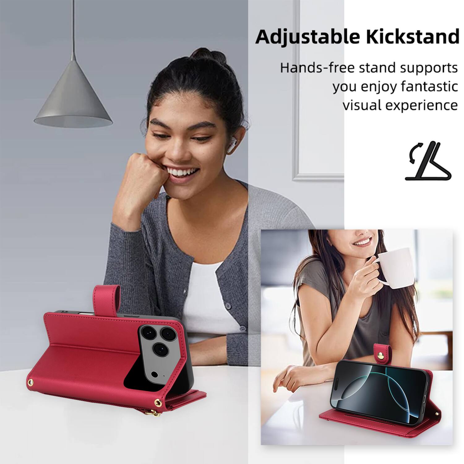 Adjustable Kickstand  
Hands-free stand supports you enjoy fantastic visual experience
