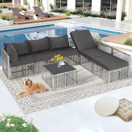 Boyel Living - 7 Piece Modular PE Rattan Patio Sectional Set with Coffee Table - Gray