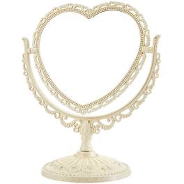 Pacoar Cade - Heart Shaped Mirror Double Sided Dresser Coquette Room Decor Vintage Makeup For Dressing Bathroom Bedroom - Beige