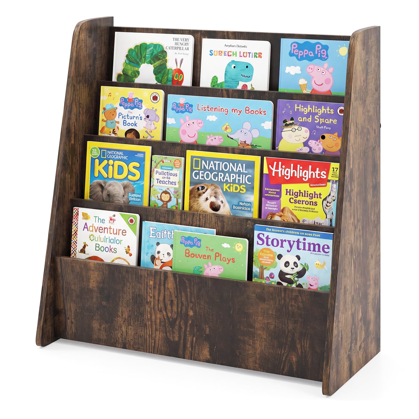 Costway - 4-tier Kids Wooden Bookshelf Toddlers Book Rack with Deep Shelves - Brown