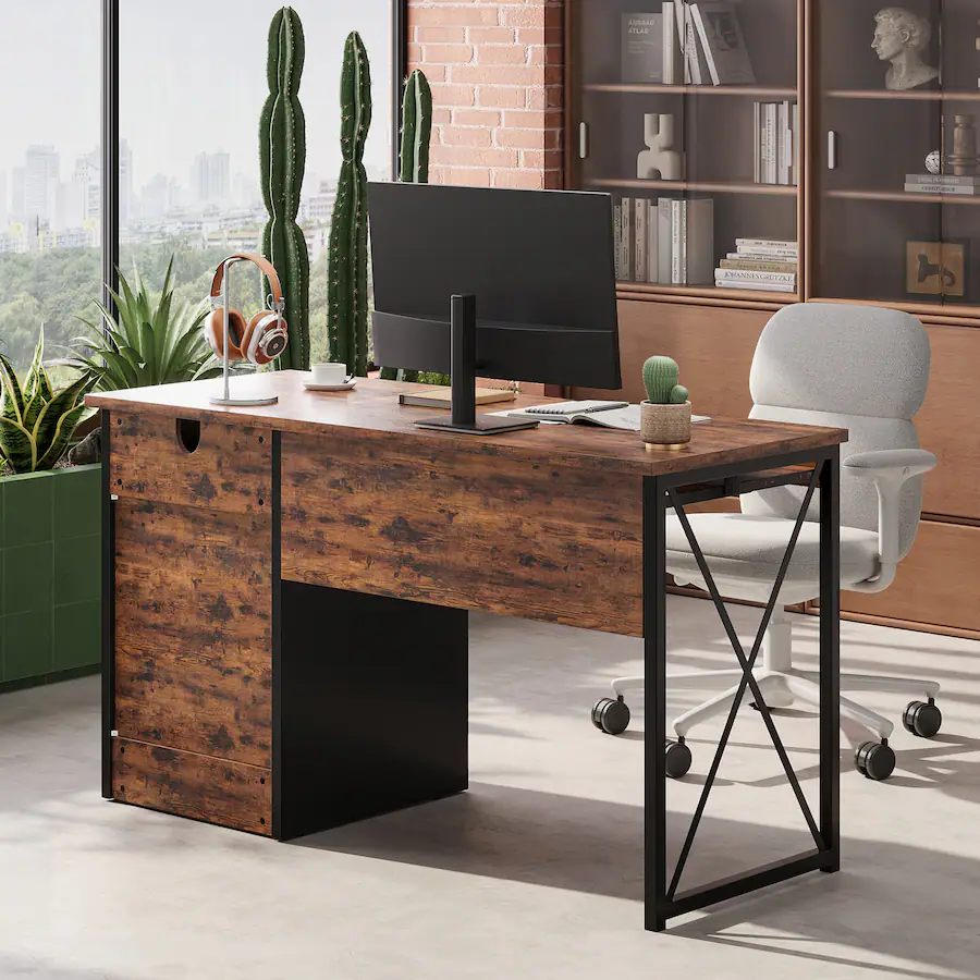 Bestier 47 inch Computer Reversible Desk with File and Storage Drawers ...