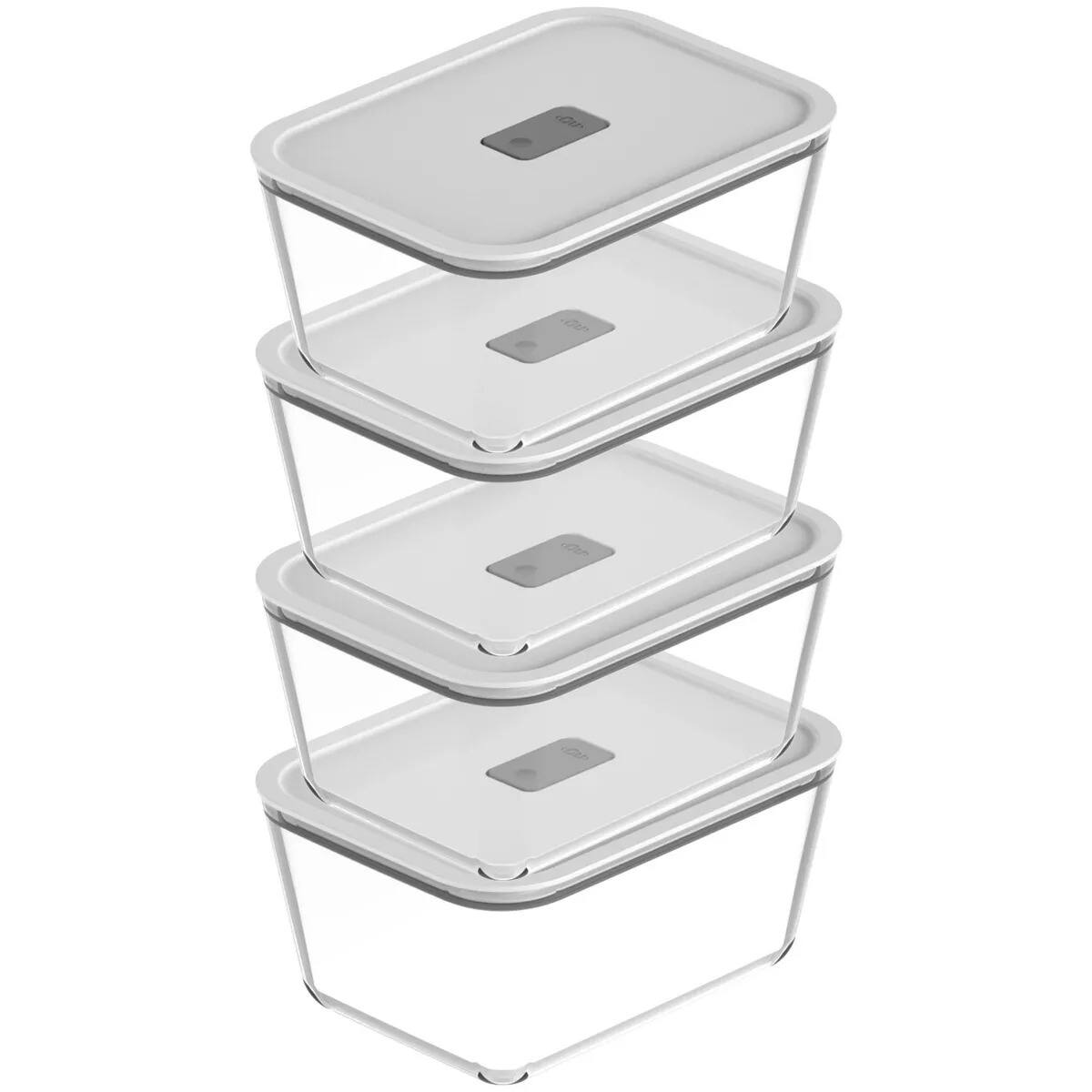 Front. OU - OU Glass Food Storage Container Set, Airtight Lid w Microwave Valve 8pc (set of 4) Microwave Safe.