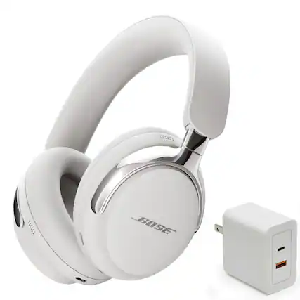 Front. Bose - Bose QuietComfort Ultra Bluetooth Headphones (2nd Gen) Bundle with Fast Charger, Noise Cancelling (White Smoke).