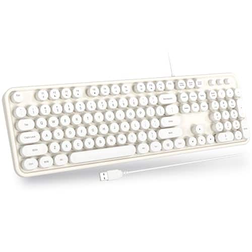 Pacoar Cade - Usb Wired With Backlit 7-colors Full Size Retro Keycaps Numeric Keypad And Media Hotkey For Computer Desktop Pc Laptop - White