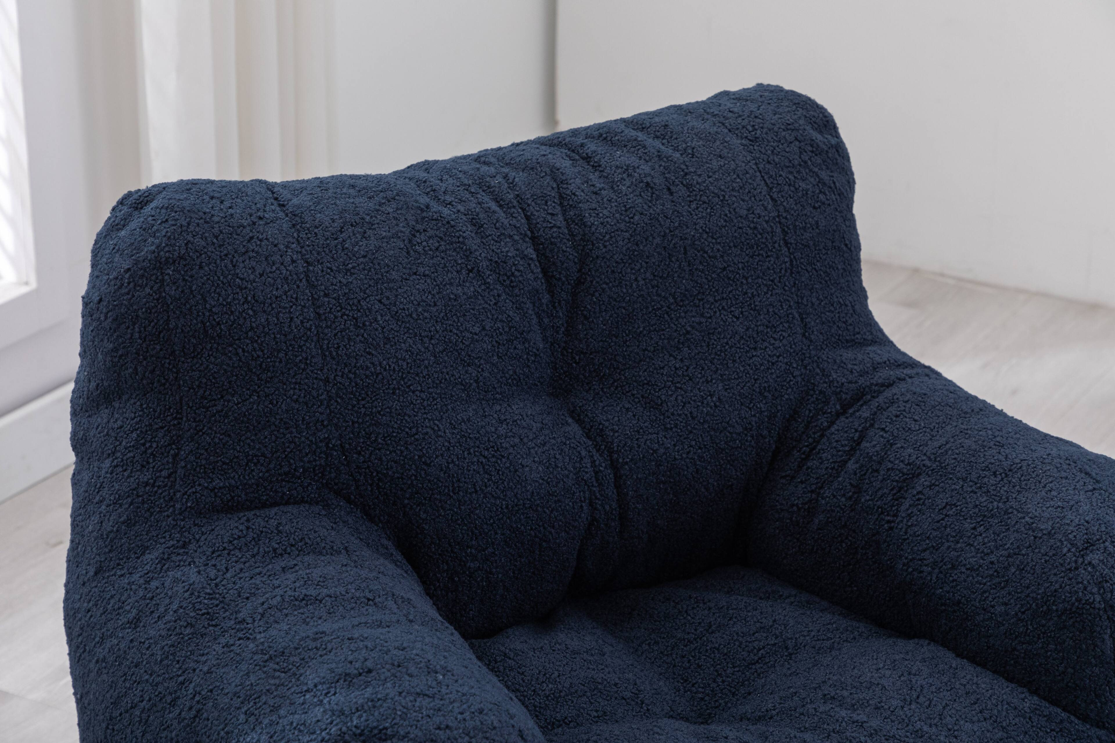 Alt View 1. GOODSILO - Luxury Plush Bean Bag Chair with Ergonomic Support - Soft Teddy Fabric and Memory Foam Filling for Ultimate Comfort - Dark Blue.