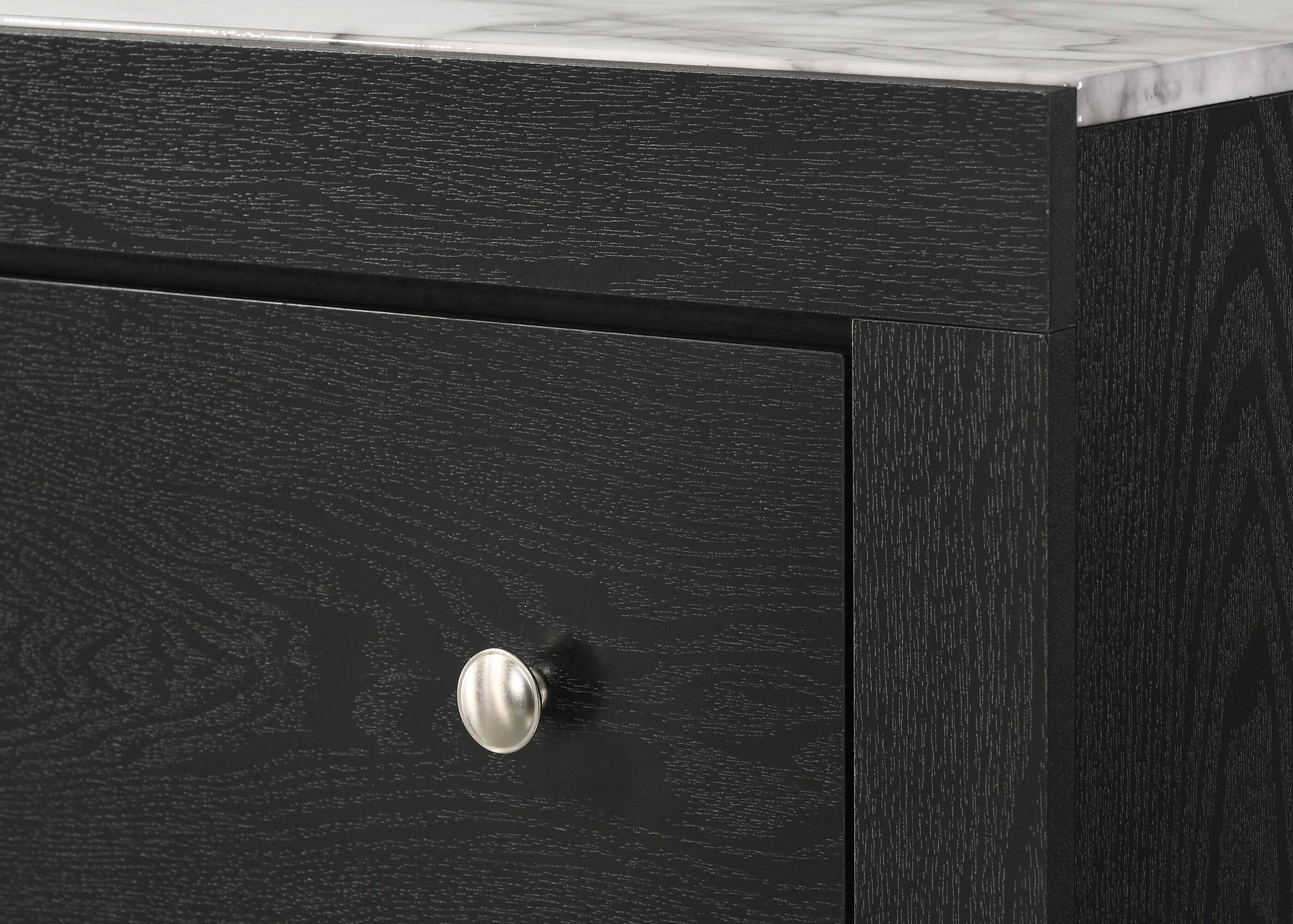 Left. Tiramisubest - Contemporary White Faux Marble Top Nightstand with 2 Drawers, Black Finish - Black|White.