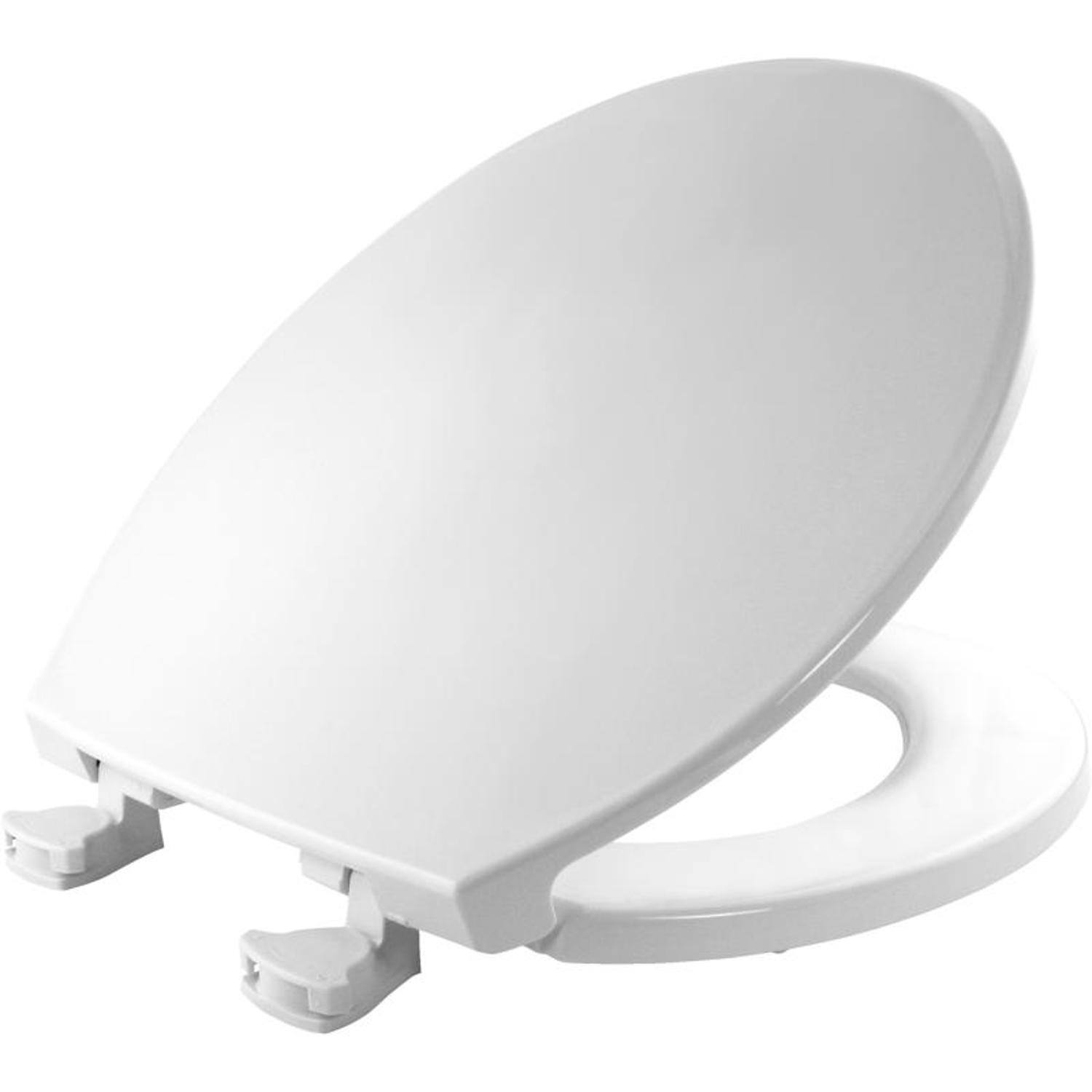 Left. BEMIS - Mayfair by Bemis Round White Plastic Toilet Seat - White.
