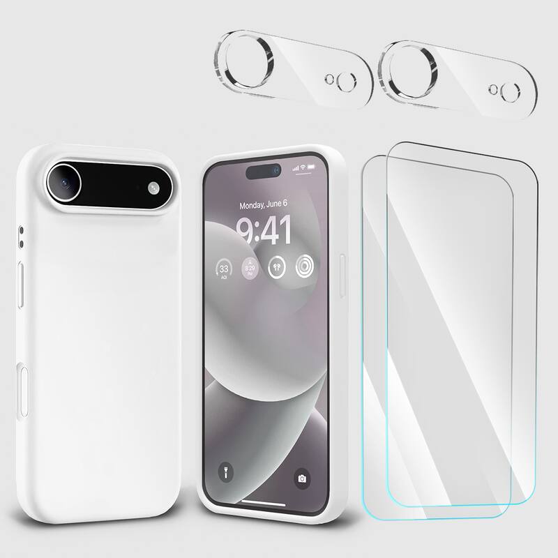 Entronix - iPhone 17 Air Bundle - Liquid Silicone Case with Screen & Camera Protectors - White