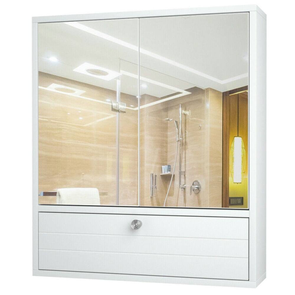 Front. Pefilos - Double Door Wall-Mounted Bathroom Mirrored Medicine Cabinet-White, Bathroom Cabinet for Bathroom Laundry Room Kitchen - White.
