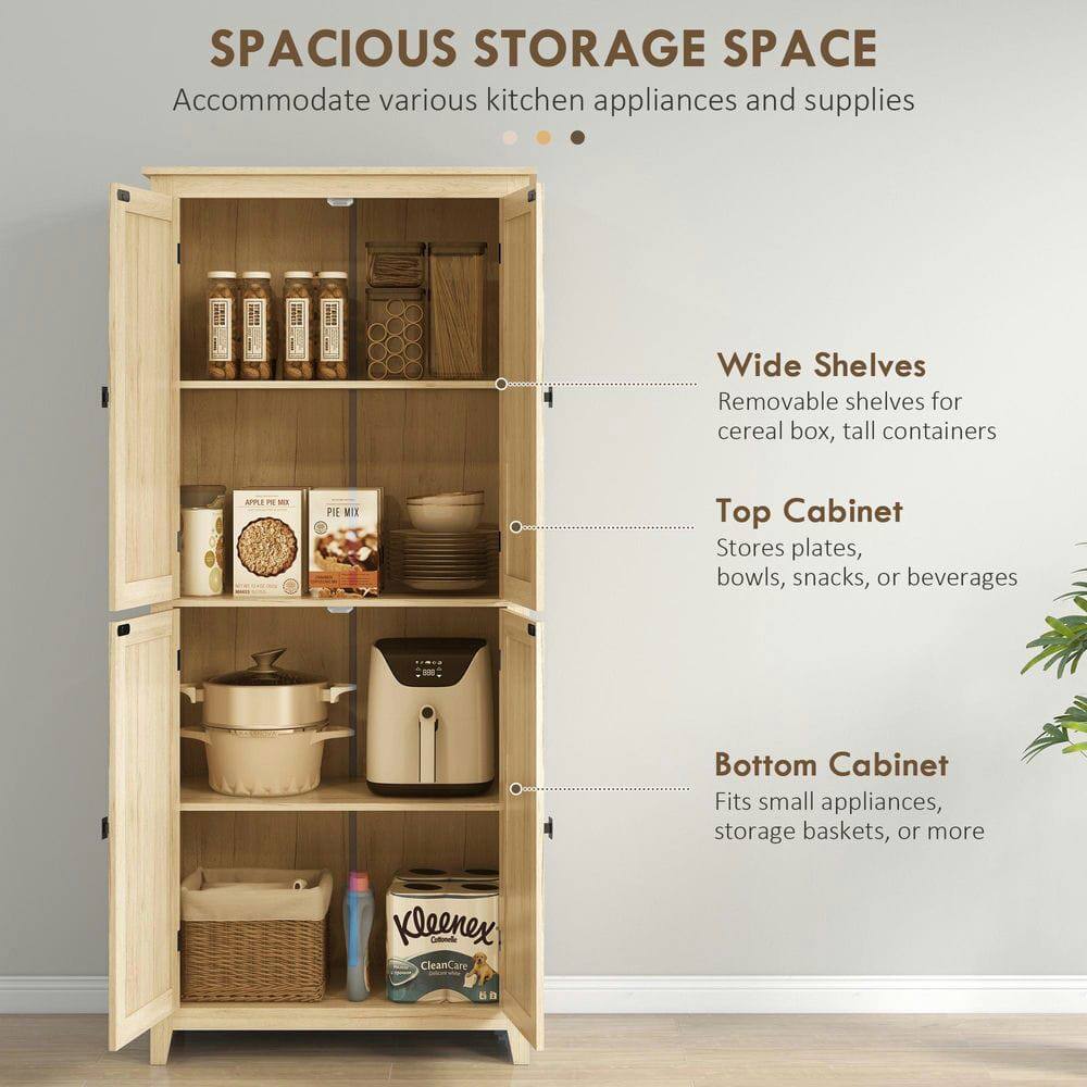 SPACIOUS STORAGE SPACE  
Accommodate various kitchen appliances and supplies

Wide Shelves  
Removable shelves for cereal box, tall containers

Top Cabinet  
Stores plates, bowls, snacks, or beverages

Bottom Cabinet  
Fits small appliances, storage baskets, or more