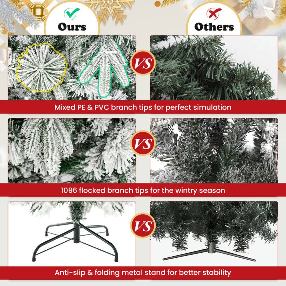 Ours vs Others

- Mixed PE & PVC branch tips for perfect simulation
- 1096 flocked branch tips for the wintry season
- Anti-slip & folding metal stand for better stability