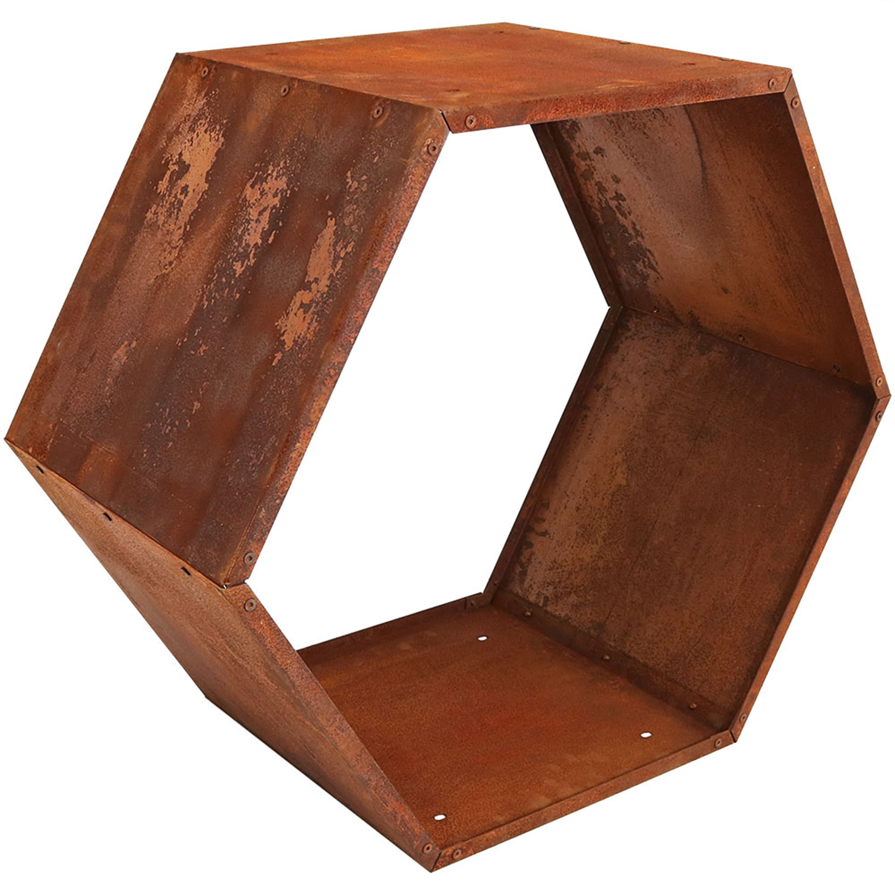 Sunnydaze - 30 in Hexagon Rustic Honeycomb Firewood Log Rack - Rust - Bronze