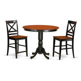 East West Furniture - 3 Pc counter height pub set-pub Table and 2 bar stools with backs - Black & Cherry