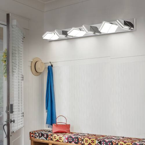 Alt View 2. LUCKY ONE - 6-Light Chrome LED Vanity Light, Wall Mount Sconce for Bathroom Mirror, Sleek Minimalist Design - Chrome.