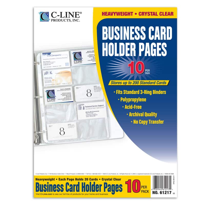 C-line - Business Card Holder Poly without Tabs Holds 20 Cards/Page 11-1/4 x 8-1/8 Pack of 10