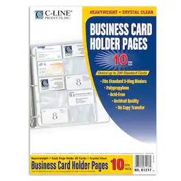 C-line - Business Card Holder Poly without Tabs Holds 20 Cards/Page 11-1/4 x 8-1/8 Pack of 10