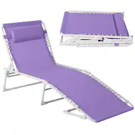 Best Choice Products - Patio Chaise Lounge Chair, Outdoor Portable Adjustable Pool Recliner w/ Pillow - Lavender/White