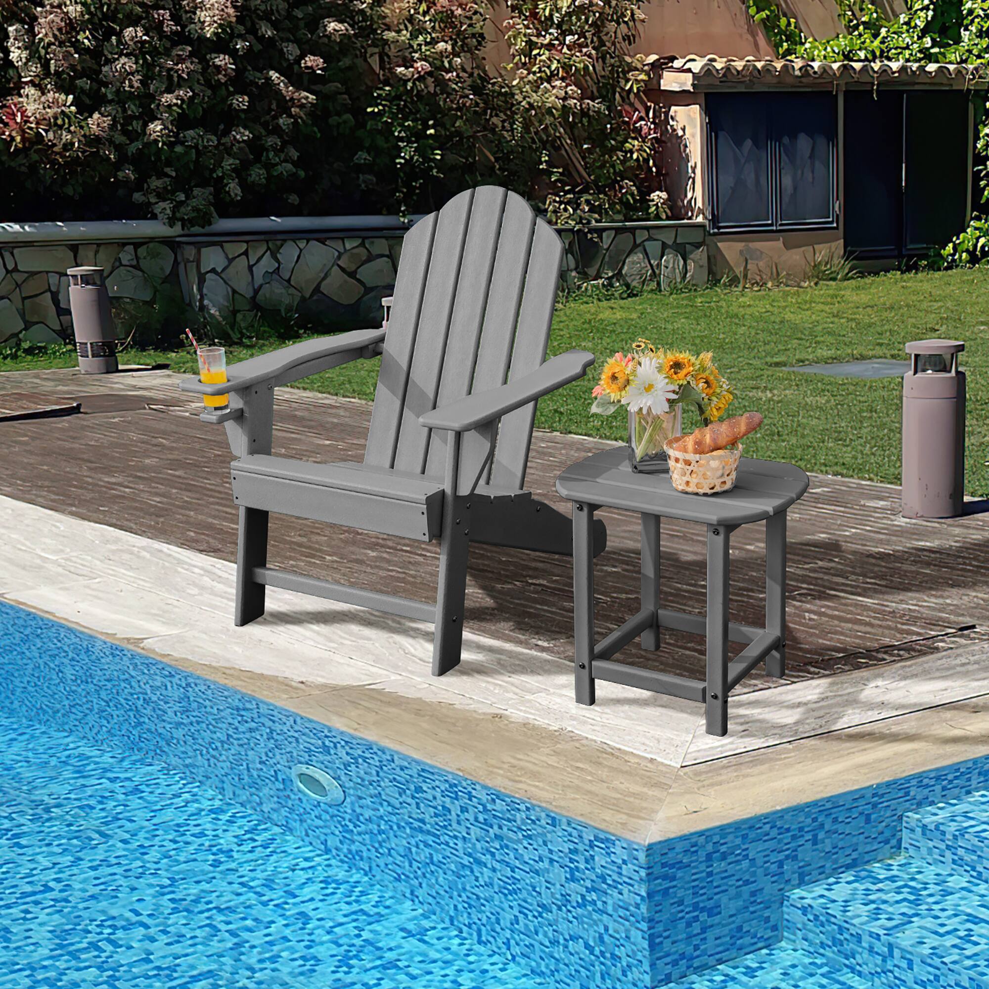 Alt View 1. Costway - Costway Patio Adirondack Chair Weather Resistant Garden Deck W/Cup Holder - Grey.