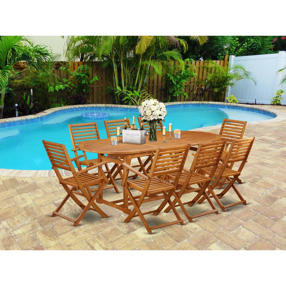 Back. East West Furniture - Wooden Patio Set Natural Oil - Brown.