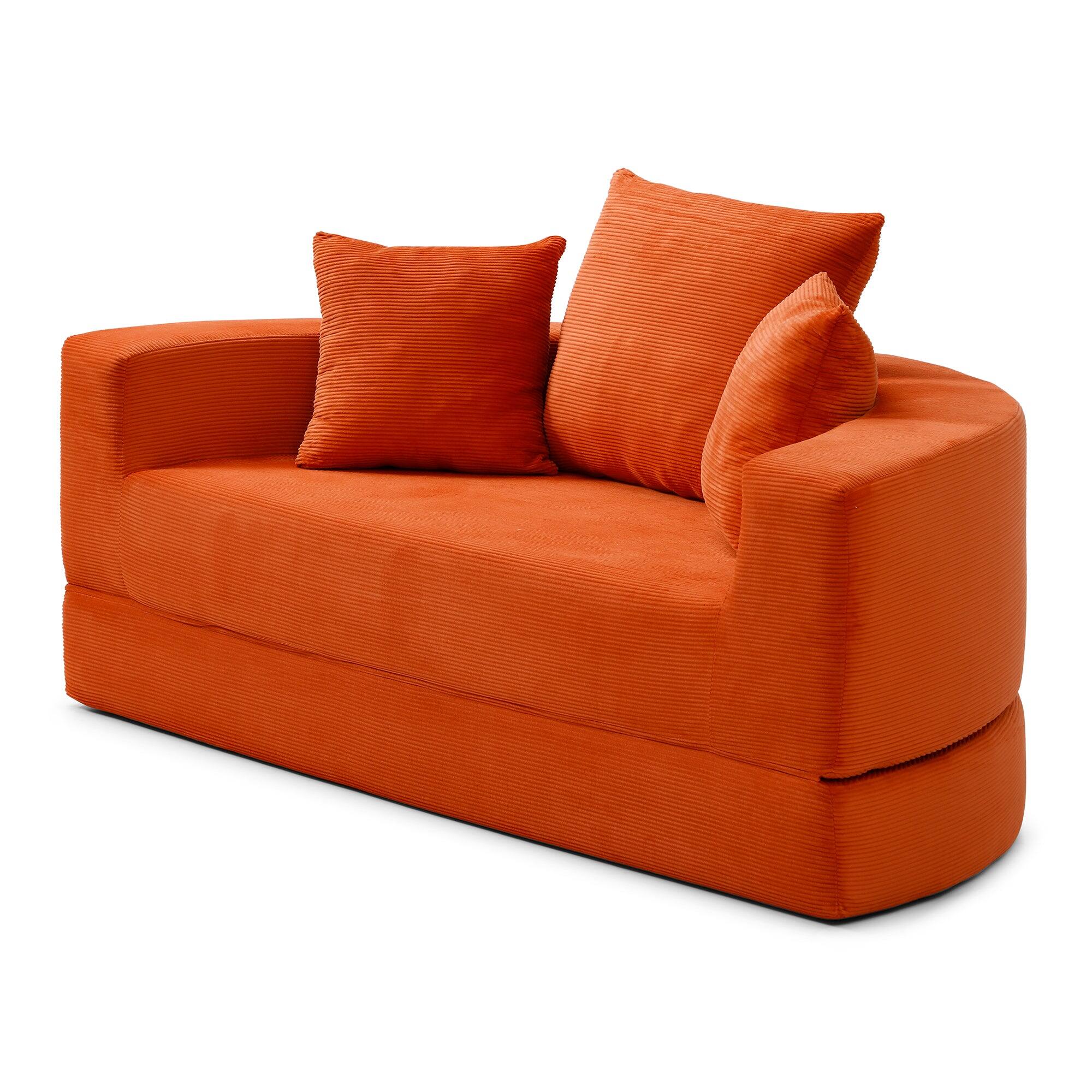 Front. Boyel Living - Convertible Corduroy Sofa Couch Bed Multi Functional Folding Futon Floor Lounge Sofa No Assembly Orange - Orange.