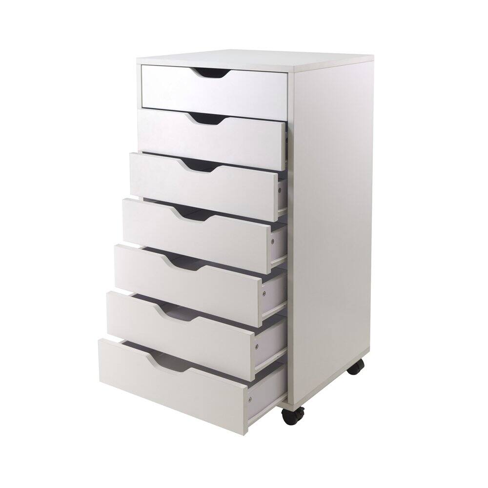 Left. FurniFact - Composite Wood Rolling Storage Cabinet with Easy-Glide Drawers on Casters - White.