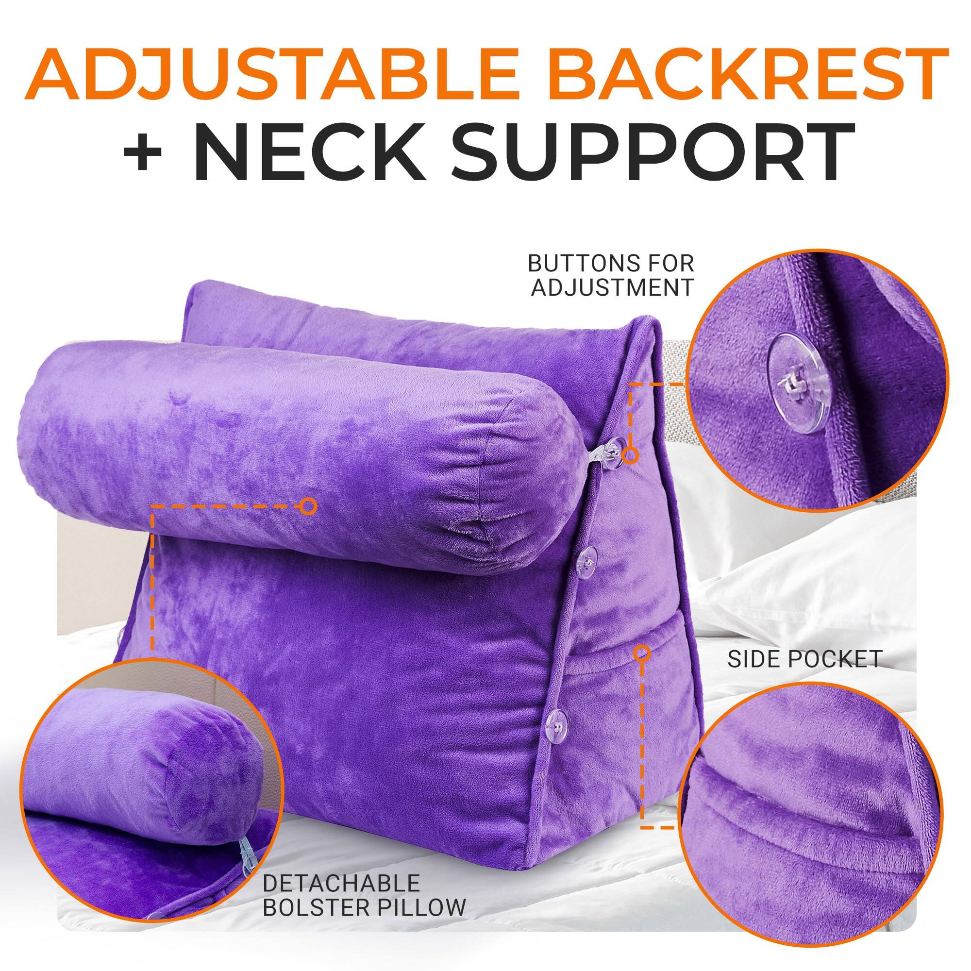 ADJUSTABLE BACKREST + NECK SUPPORT  
BUTTONS FOR ADJUSTMENT  
SIDE POCKET  
DETACHABLE BOLSTER PILLOW
