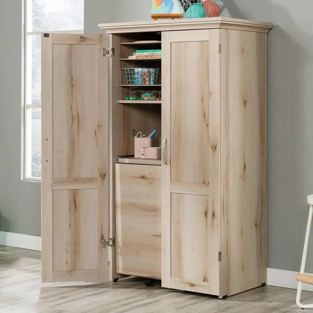 Left. SlickBlue - Versatile Drop Leaf Desk – Home Office Computer Desk, Craft Table, and Armoire - Maple.